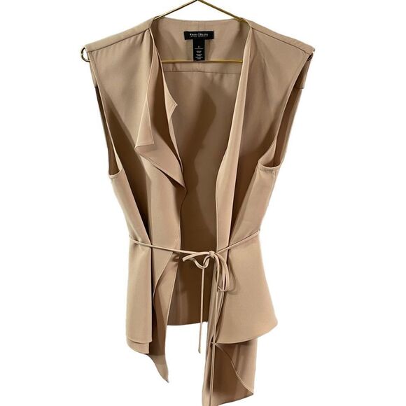 White House Black Market Jackets & Blazers - White House Black Market Beige Tie Draped Vest Size 6